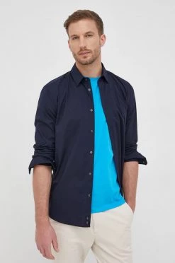 Φτηνός Sisley Κατάστημα 21 Ανδρικά Πουκάμισα Πουκάμισο Sisley χρώμα: ναυτικό μπλε,